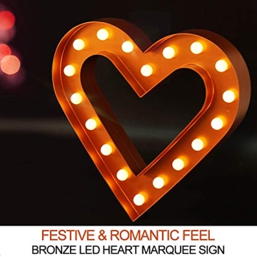 Bright Zeal 12 Inch Large Bronze LED Heart Marquee Sign