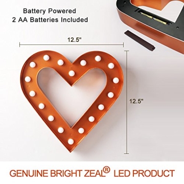 Bright Zeal 12 Inch Large Bronze LED Heart Marquee Sign