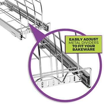 HOLDN’ STORAGE Pull Out Organizer for Cookie Sheet, Cutting Board, Bakeware, and Tray, Sliding Rack- Heavy Duty - Lifetime Limited Warranty - for Under Sink/Under Cabinet, 8.5”W x 21”D x 11”H, Chrome