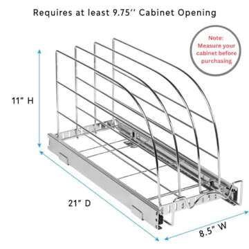 HOLDN’ STORAGE Pull Out Organizer for Cookie Sheet, Cutting Board, Bakeware, and Tray, Sliding Rack- Heavy Duty - Lifetime Limited Warranty - for Under Sink/Under Cabinet, 8.5”W x 21”D x 11”H, Chrome