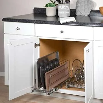HOLDN’ STORAGE Pull Out Organizer for Cookie Sheet, Cutting Board, Bakeware, and Tray, Sliding Rack- Heavy Duty - Lifetime Limited Warranty - for Under Sink/Under Cabinet, 8.5”W x 21”D x 11”H, Chrome