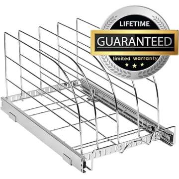 HOLDN’ STORAGE Pull Out Organizer for Cookie Sheet, Cutting Board, Bakeware, and Tray, Sliding Rack- Heavy Duty - Lifetime Limited Warranty - for Under Sink/Under Cabinet, 8.5”W x 21”D x 11”H, Chrome