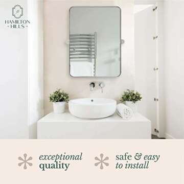 Hamilton Hills Rectangular Vanity Mirror - Brushed Black Metal Tilt Frame Bathroom Mirror with Round...