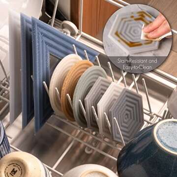 The Original Degrē Coaster (Set of 6, Plum Medley) by LINE+ARC. 10mm Thick Dishwasher Safe Stain-Resistant Outdoor Coffee Table Silicone Modern Hexagon Mid Century Cup Drink Non-Absorbent Housewarming