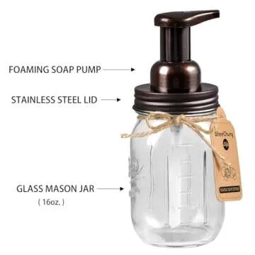 SheeChung Bathroom Accessories Set - Mason Jar Foaming Hand Soap Dispenser, Qtip Holder Set, Rustic Farmhouse Decor, Apothecary Jars, Bathroom Countertop Organizer - Bronze