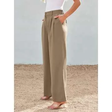 LILLUSORY Stylish Wide Leg Dress Pants in Coffee