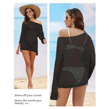 Buauty Beach Swimsuit Cover Up for Women, Crochet Bathing Suit Cover Ups Hollow Out Bikini Coverups Dress 2024 Summer Outfits Black