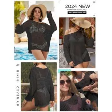 Buauty Beach Swimsuit Cover Up for Women, Crochet Bathing Suit Cover Ups Hollow Out Bikini Coverups Dress 2024 Summer Outfits Black