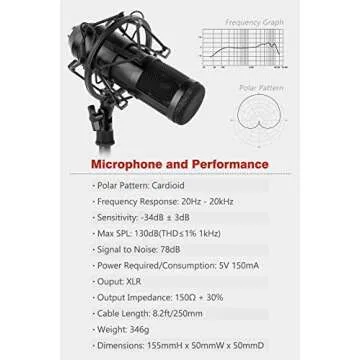 ZINGYOU Condenser Microphone ZY-801+, Professional Studio Microphone Include Sound Card, Desktop Cardioid Condenser Mic, PC Recording and Broadcasting(Matte Black)