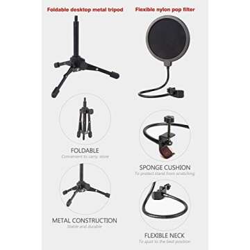 ZINGYOU Condenser Microphone ZY-801+, Professional Studio Microphone Include Sound Card, Desktop Cardioid Condenser Mic, PC Recording and Broadcasting(Matte Black)