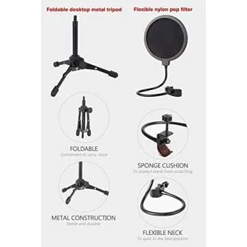 ZINGYOU Condenser Microphone ZY-801+, Professional Studio Microphone Include Sound Card, Desktop Cardioid Condenser Mic, PC Recording and Broadcasting(Matte Black)