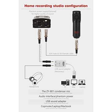 ZINGYOU Condenser Microphone ZY-801+, Professional Studio Microphone Include Sound Card, Desktop Cardioid Condenser Mic, PC Recording and Broadcasting(Matte Black)