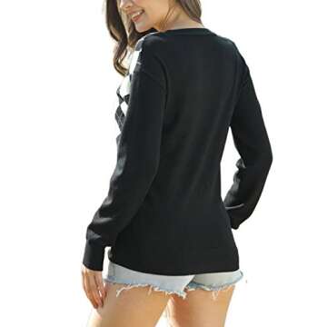 ASUOAgio Women's Argyle Sweater Long Sleeve Button Down Classic V Neck Knit Cardigan Sweaters Blue S