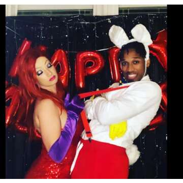 Jessica Rabbit Costume Red Wig Purple Gloves Plastic Holder Fancy Dress Costume Set