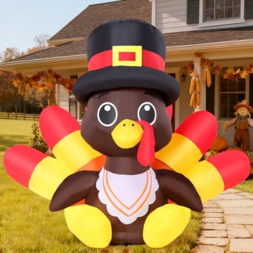 GOOSH 5.4 FT Long Thanksgiving Inflatables Turkey Outdoor Decorations Blow Up Yard Turkey with Necke...