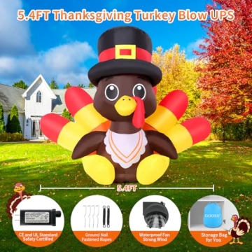 GOOSH 5.4 FT Inflatable Thanksgiving Turkey for Yard