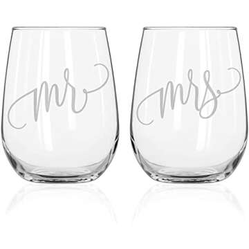 Bliss Collections Mr. and Mrs., Stemless 20oz Wine Glass With Silver Foil Decal, Perfect for Engagem...