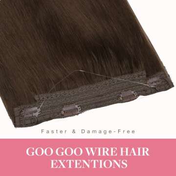 GOO GOO Wire Hair Extensions Human Hair, 4A Chocolate Brown Natural 18inch 95g, Invisible Wire Hair ...