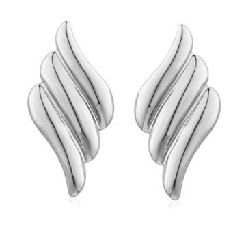 COORWEEL Large Silver Chunky Geometric Stud Earrings for Women - Trendy Vintage Statement Oversized ...