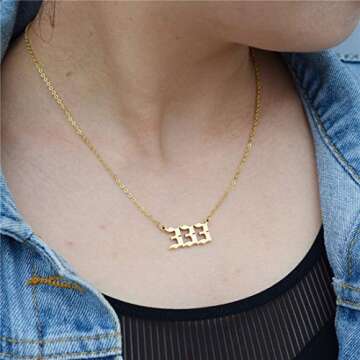HUTINICE Angel Number Necklace, 333 Necklace Gold Dainty Choker Lucky Numbers Pendant Numerology Min...