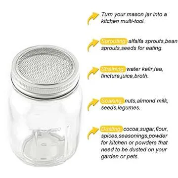 Stainless Steel Sprouting Lids for Wide Mouth Mason Jars - Strainer Lid for Canning Jars and Seed Sprouting Screen
