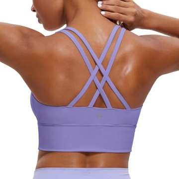 CRZ YOGA Womens Strappy Longline Sports Bra - Medium Impact Criss Cross Yoga Padded Crop Top