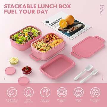Jelife Bento Lunch Box for Adults - 3 Layers Leak-Proof Stackable Bento Box for Adults, 72oz Large-S...