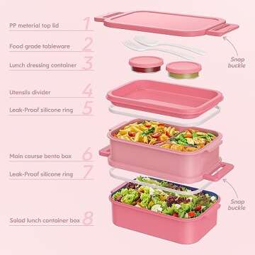 Jelife Stackable Bento Box - 72oz Leak-Proof & Versatile