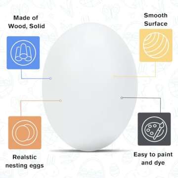 SallyFashion 7 Pcs Wooden Fake Eggs, 3 Colors Wood Eggs for Crafts Fake Chicken Eggs Nesting Eggs Home Decor