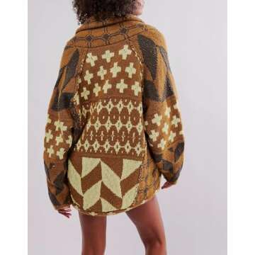 ABYOVRT Women Cardigan Sweater Shawl Collar Button Down Oversized Sweaters Boho Fall Coat (One Size,Ginger)