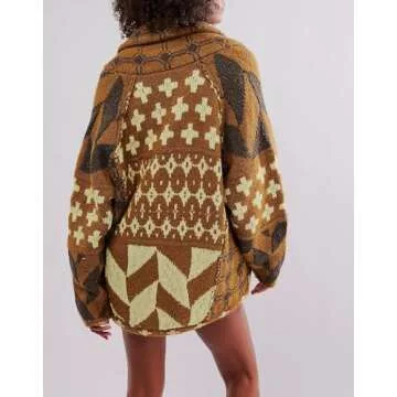 ABYOVRT Women Cardigan Sweater Shawl Collar Button Down Oversized Sweaters Boho Fall Coat (One Size,Ginger)