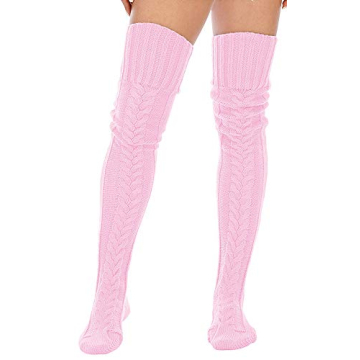 Leoparts Women's Cable Knit Thigh High Boot Socks