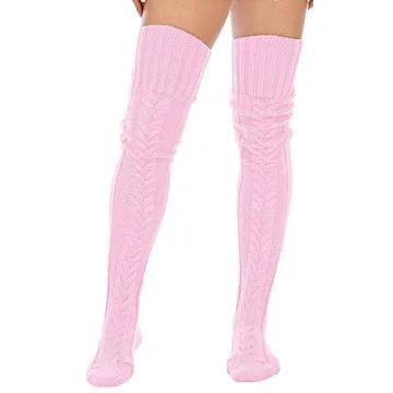 Leoparts Women's Cable Knit Thigh High Boot Socks
