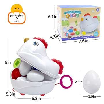 Easter Matching Eggs Toddler Toy with Push & Pull Chicken Box, 12 Pcs Montessori Sorter Learning Edu...