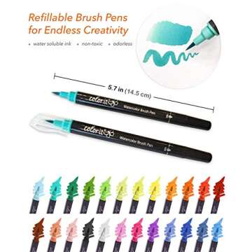 ColorIt Refillable Watercolor Brush Pens Set - 24 Colors