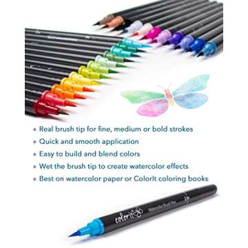 ColorIt Refillable Watercolor Brush Pens Set - 24 Colors