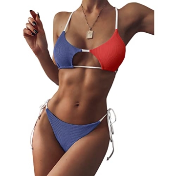 ZAFUL Women’s Stylish Ribbed Color Block Bikini Swimwear