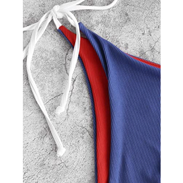 ZAFUL Women’s Stylish Ribbed Color Block Bikini Swimwear
