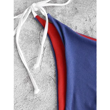 ZAFUL Women’s Stylish Ribbed Color Block Bikini Swimwear