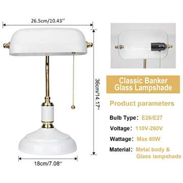 FIRVRE Glass Bankers Lamp Desk Lamp Classic Retro Table lamp Reading Modern for Home Office nightsta...