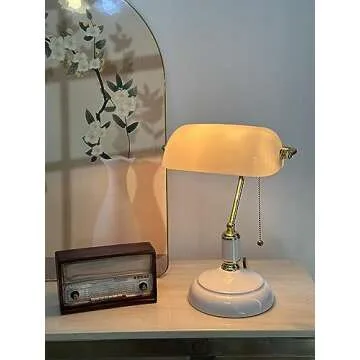 FIRVRE Glass Bankers Lamp Desk Lamp Classic Retro Table lamp Reading Modern for Home Office nightstand Bedside Study Desk Library