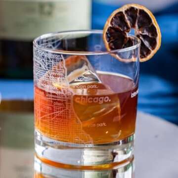 Well Told Engraved Chicago Illinois Map Rocks Glass, Old Fashioned Whiskey Glass (11 oz, Clear) Etch...