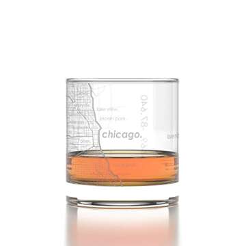 Well Told Engraved Chicago Illinois Map Rocks Glass, Old Fashioned Whiskey Glass (11 oz, Clear) Etched Whiskey Glass, Gifts For Whiskey Lovers