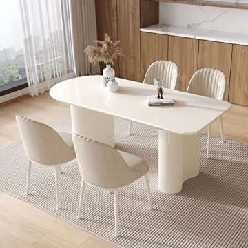 Miuuod 55.1" L Cream White Dining Table Space Saving for Small Apartment for 4-6 People Mid-Century ...