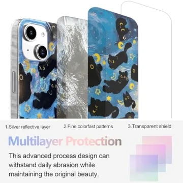 buccilly for iPhone 13 Case & iPhone 14 Case Shiny Black cat Design,Cute Trendy Soft Slim TPU Shockproof Protective Bumper Adorable Phone Cases Cover for Women Girls Aesthetic,iPhone 14/13 6.1"