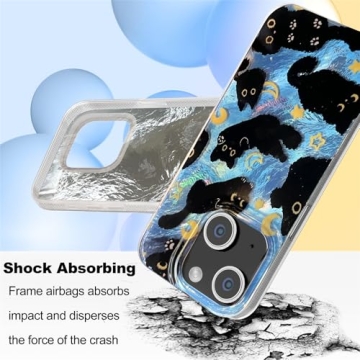 buccilly for iPhone 13 Case & iPhone 14 Case Shiny Black cat Design,Cute Trendy Soft Slim TPU Shockproof Protective Bumper Adorable Phone Cases Cover for Women Girls Aesthetic,iPhone 14/13 6.1"
