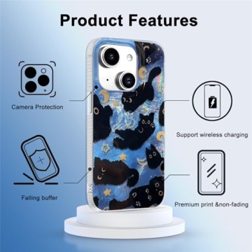 buccilly for iPhone 13 Case & iPhone 14 Case Shiny Black cat Design,Cute Trendy Soft Slim TPU Shockproof Protective Bumper Adorable Phone Cases Cover for Women Girls Aesthetic,iPhone 14/13 6.1"