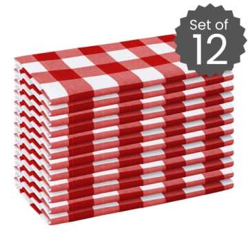 Cotton Clinic Set of 12 Cloth Napkins Gingham Check 100% Cotton 20x20 inches - Soft Durable Washable...
