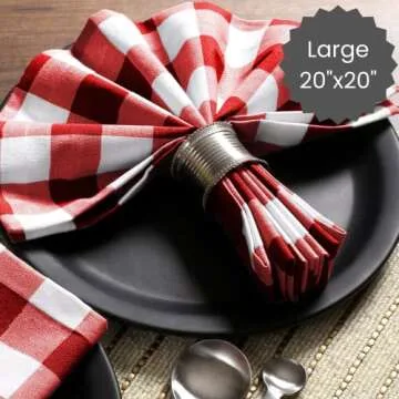 Cotton Clinic Set of 12 Cloth Napkins Gingham Check 100% Cotton 20x20 inches - Soft Durable Washable - Ideal for Events Wedding Christmas Easter - Perfect Everyday Use Table Dinner Napkins Red White