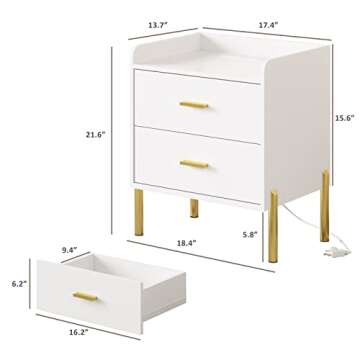 Stylish White Nightstand Set with USB Charging Ports